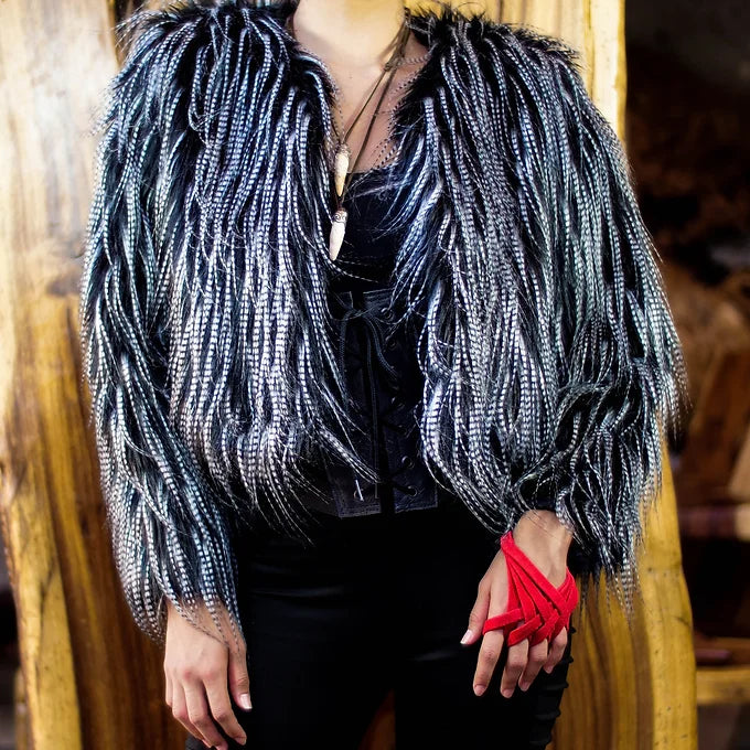 LUDOVIKA cropped faux feathered coat