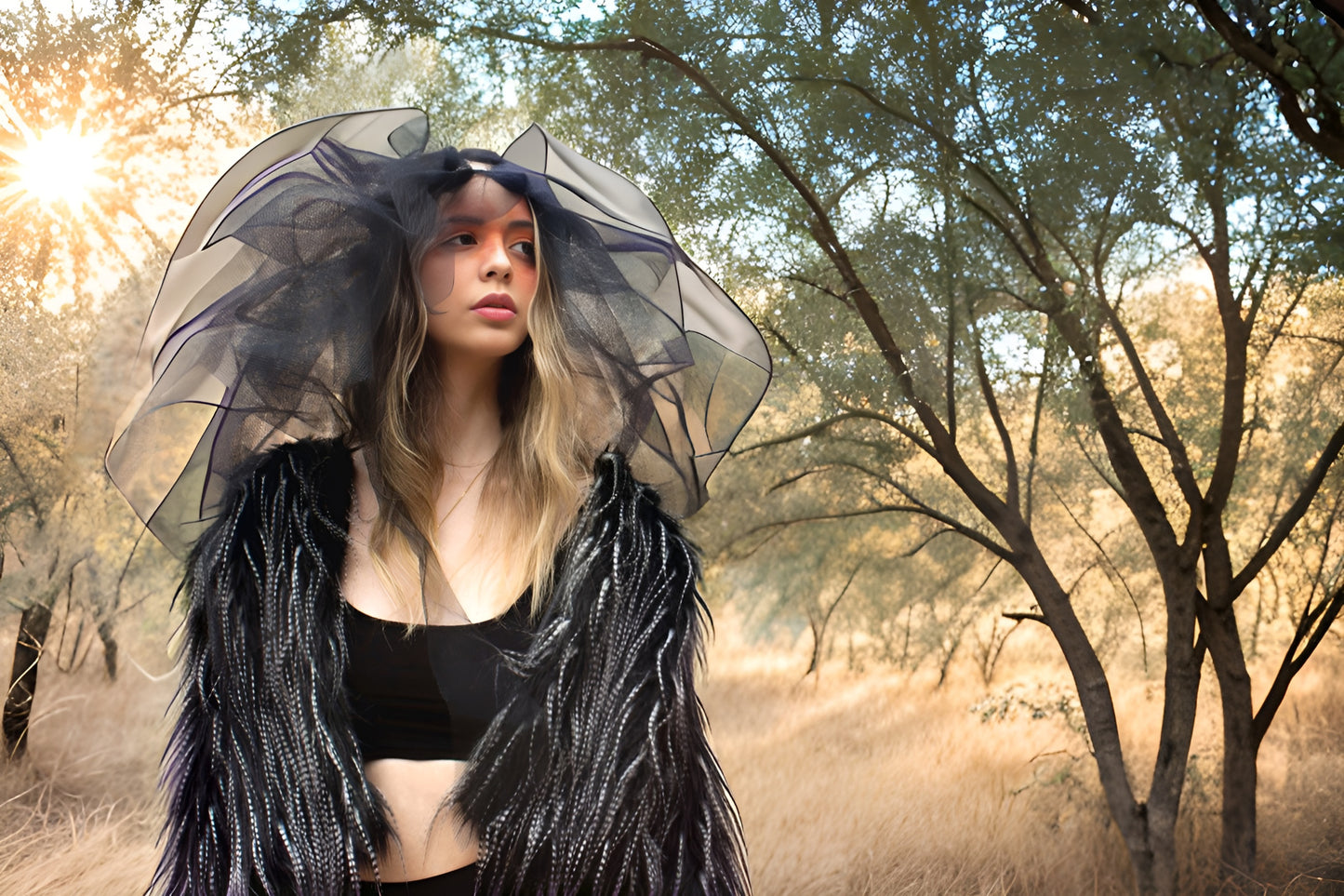 LUDOVIKA cropped faux feathered coat