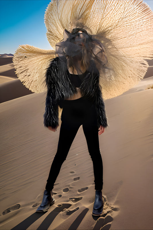 LUDOVIKA cropped faux feathered coat